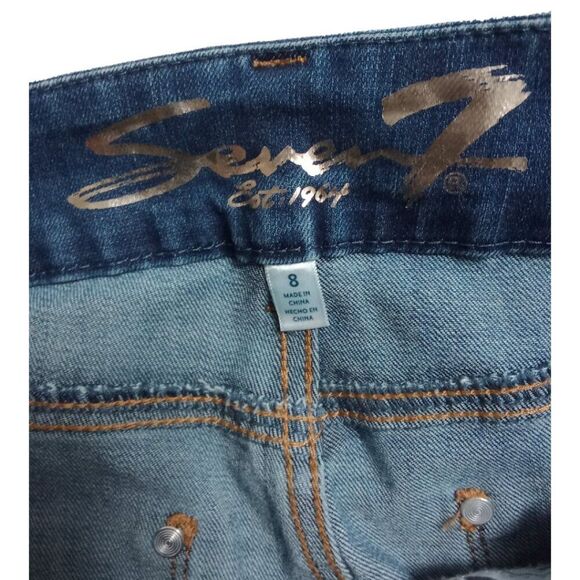 Seven 7 Jeans Blue High Rise Skinny Tummyless Stretch Embroidered Pockets 8 - Picture 8 of 11